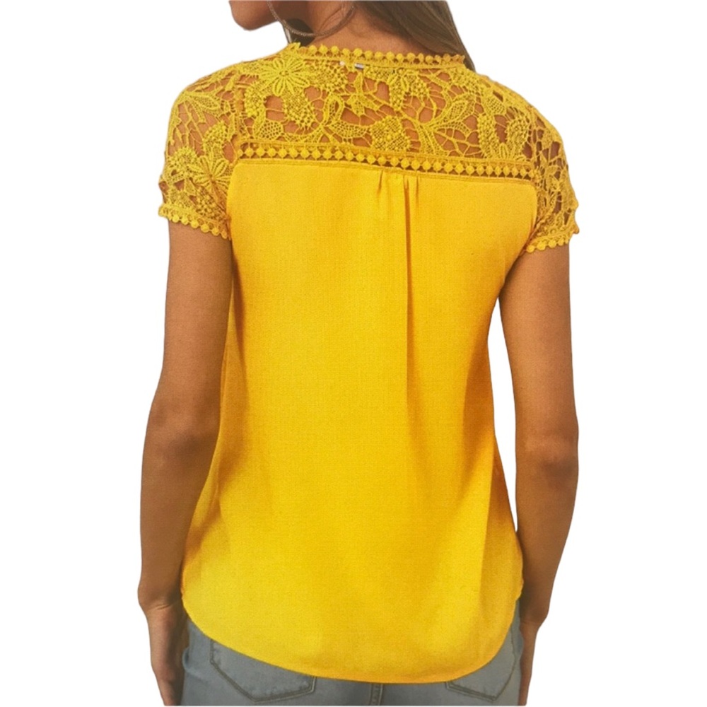 Lace Inset Short Sleeve Casual Blouse - Picture 2 of 5